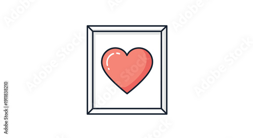 Clean and iconic illustration featuring a vibrant pink heart perfectly centered within a classic picture frame symbolizing love affection cherished memories and heartfelt, Generative AI.