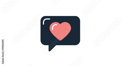 Clear iconographic illustration of a dark speech bubble containing a vibrant pink heart symbolizing loving communication heartfelt messages emotional expression and intimate, Generative AI.