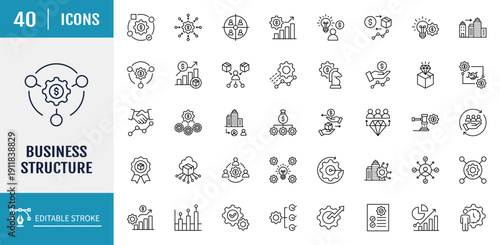Business structure icon set. Outline icon set. Vector illustration with editable stroke