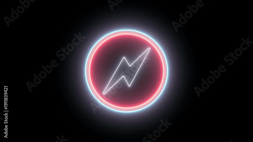 Wallpaper Mural Neon glowing battery charging icon animation with neon circle.  lightning bolt icon in circle neon light effect . Power neon glowing icon. Electric flashlight icon in led light isolated on background. Torontodigital.ca