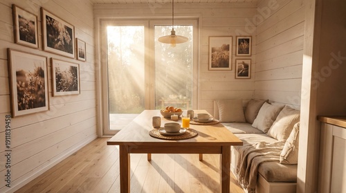 A sun-drenched dining room ...