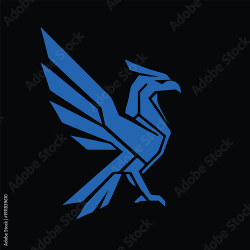 Geometric Blue Phoenix - Angular Futuristic Mythical Bird Logo