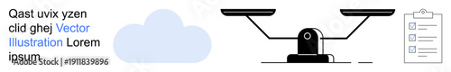 Cloud storage, legal , task tracking, business workflows, decision-making, balance. a cloud, scales and checklist. Cloud storage and legal ation concepts