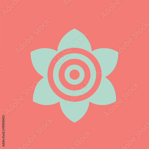 Six-Petal Blue Flower with Target Center - Goal and Nature Symbol