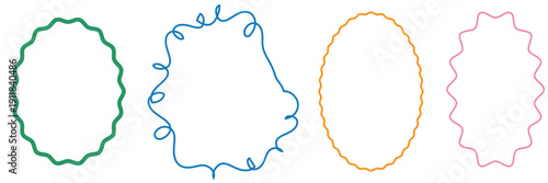 Ornamental Oval Frames Collection Set. Set of  decorative oval frames with scalloped and floral borders on soft beige background, ideal for invitations, labels, logos and branding design.

