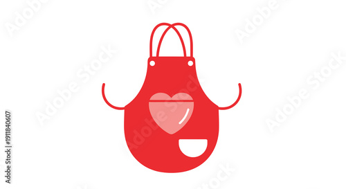 A vibrant red kitchen apron adorned with a delicate heart design and a functional front pocket symbolizing love care and the warmth of home cooking perfect for a joyful, Generative AI.
