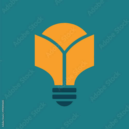 Clever conceptual logo merging an open book with a lightbulb silhouette, featuring angled petal-like pages forming the bulb shape and a semi-circular glowing element at the top.