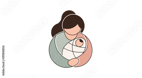 A gracefully stylized and minimalist illustration depicting a loving mother gently cradling her newborn baby beautifully emphasizing the intimate bond tenderness and profound, Generative AI.