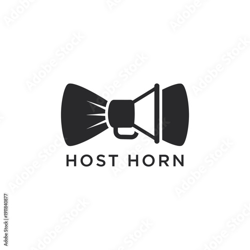 Professional megaphone and bow tie icon for event hosting services and talent agency branding logo called Host Horn