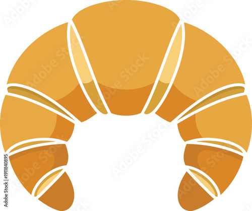 Golden Croissant Illustration Isolated on White Background, French Pastry Food Icon