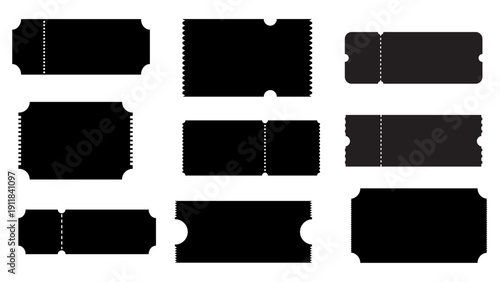 A collection of blank tickets with various shapes. vector illustration