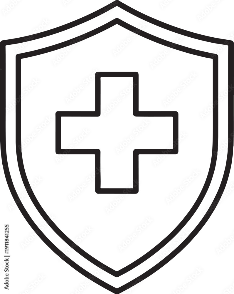 Fototapeta premium Medical Shield Protection Icon Black and White Line Art eps