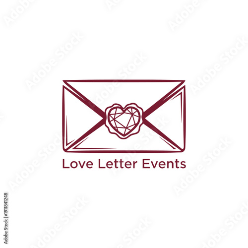 Elegant wax sealed envelope icon for romantic wedding planning and special occasion celebration service logo called Love Letter Events