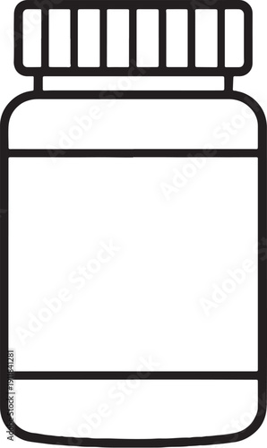 Medicine Pill Bottle Icon Black and White Line Art.eps