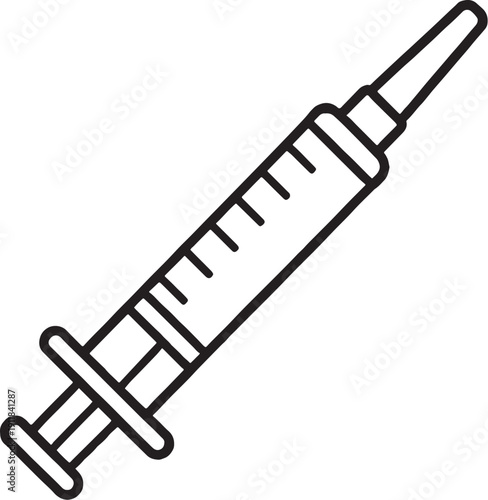 Medical Syringe Icon Black and White Line Art.eps