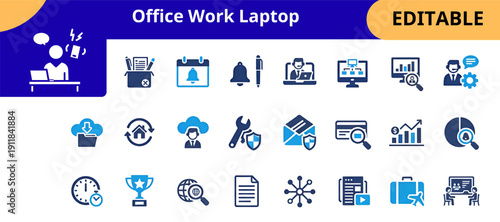 Office Technology Laptop Business Icons Editable Vector Collection
