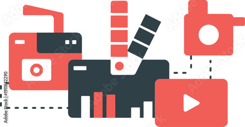 Graphic Design Tools Icons Vector: Camera, Color Palette, Video Player