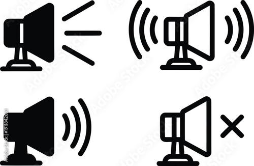 Speaker with sound waves and mute symbol audio volume