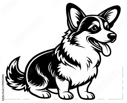 Cute corgi dog vector illustration in clean black and white line art