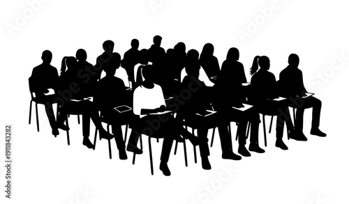 Students Sitting on Chairs Audience Silhouette Vector Illustration Isolated on White Background