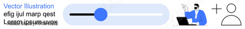 User interfaces, technology concepts, team collaboration, work from home, user interaction, virtual meetings. A slider bar, laptop and user profile icon. User interfaces and technology concepts