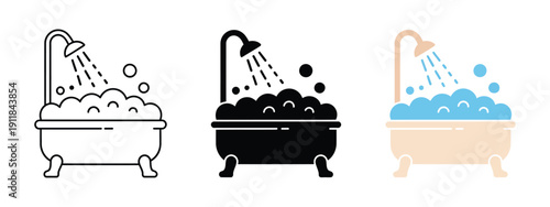 Bathtub With Soap Foam Icon Shower With Bubbles Vector Illustration, Soapy Water Symbol And Foaming Water Sign For Hygiene Bathroom Pictogram Design.