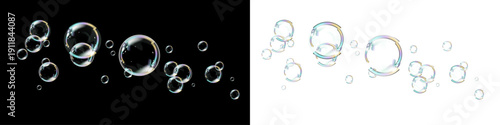 Realistic Soap Bubble Set Floating on Transparent Background PNG.