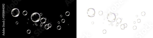 Realistic Soap Bubble Set Floating on Transparent Background PNG.