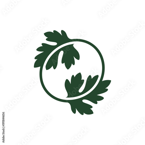 Parsley Leaf Swirl Illustration, Botanical Herb Vector, Curved Greenery Design, Organic Plant Icon