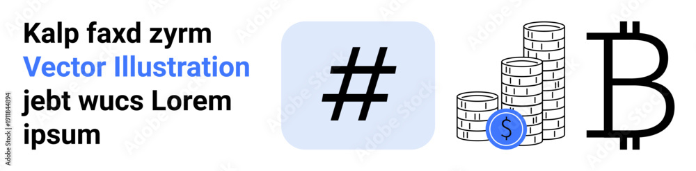 Fototapeta premium metadata tag icon, Bitcoin symbol, stacked coins with dollar sign emphasize digital currency, crypto trends, blockchain, social media, financial growth, fintech and cryptocurrency. Ideal for simple