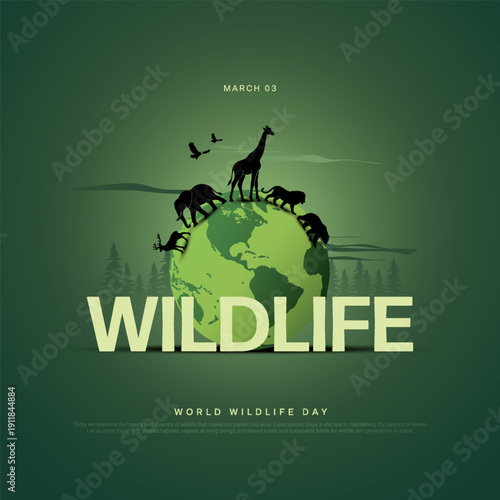 World Wildlife Day Vector Background Design Template.