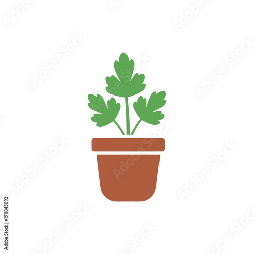 Parsley in Pot Flat Icon for Indoor Gardening, Culinary Herbs, Organic Fresh Leaves