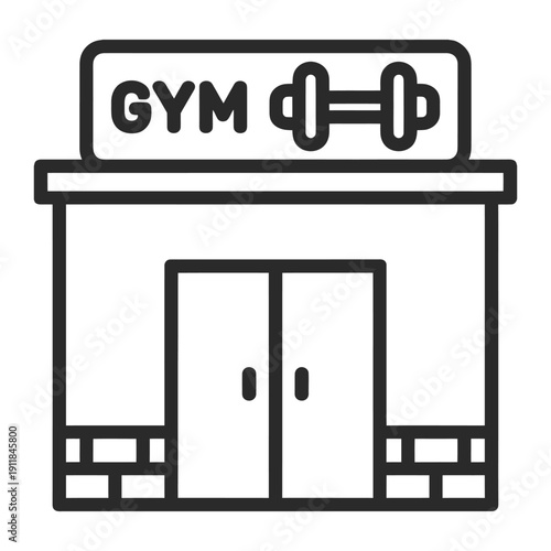 Gym building with sign and barbell icon representing fitness and sport vector illustration