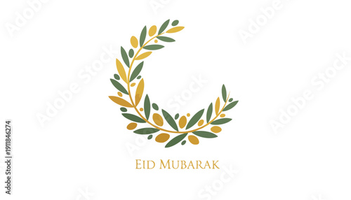 Elegant Crescent Wreath Design for Modern Corporate Eid Mubarak Greetings and Global Marketing Campaigns