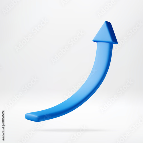 3D Blue arrow pointing upward indicating grow of investment and data. Growing chart business concept for financial strategy. Vector illustration