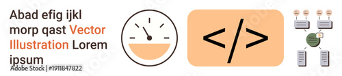 Coding, data analysis, software development, time tracking, efficiency, programming concepts. Abstract clock, programming code and network diagram. Coding and data analysis concepts portrayed