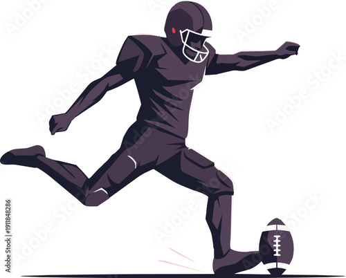 American Football Player Kicking Ball with Intensity and Focus on Field