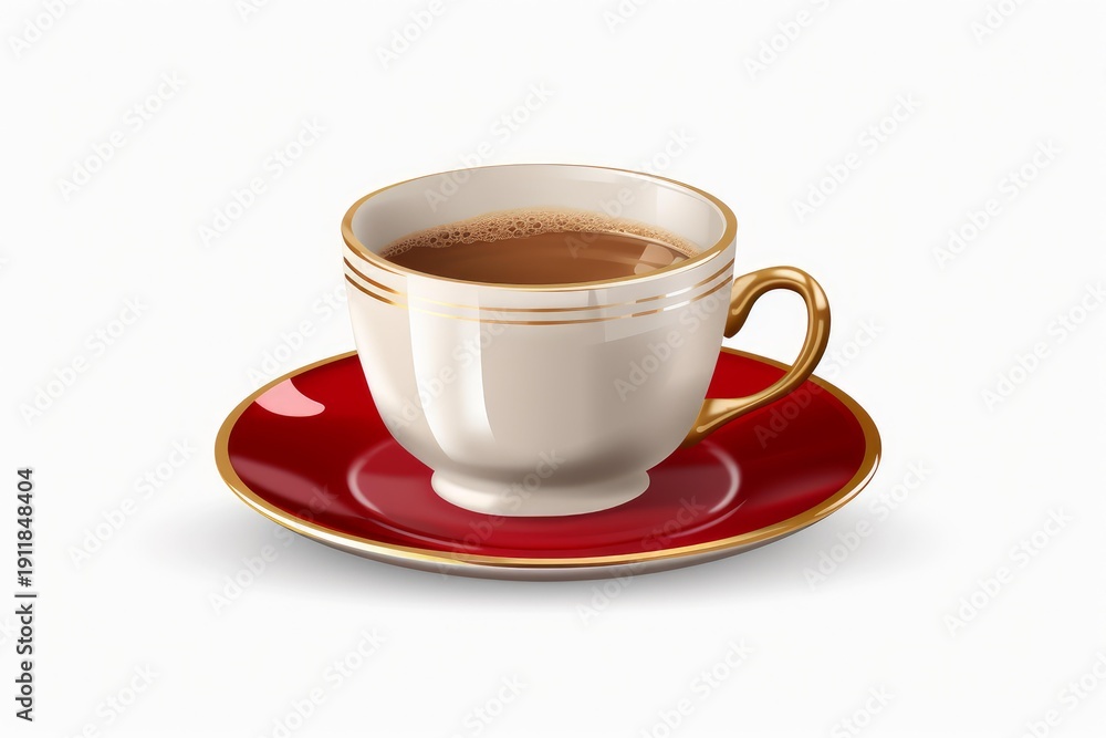 Obraz premium Elegant porcelain cup filled with hot coffee or tea on red saucer