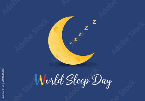 World sleep day illustration with crescent moon and zzz symbols