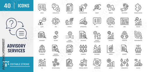 Advisory consulting icon set. Outline icon set. Vector illustration with editable stroke