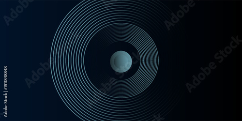 Blue abstract background with glowing circles. Swirl circular lines pattern. Geometric spiral. Twirl element. Modern graphic design. Futuristic technology concept.