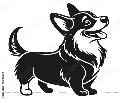 Minimalist corgi puppy logo design sitting with tongue out vector