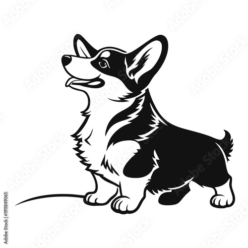 Minimalist corgi puppy logo design sitting with tongue out vector