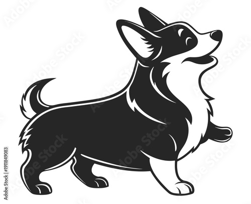 Minimalist corgi puppy logo design sitting with tongue out vector