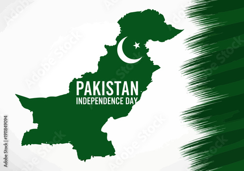 Pakistan independence day map silhouette with flag elements