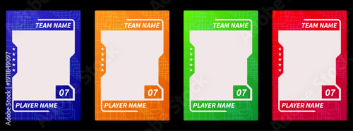 Modern sports trading card frames for football, soccer, basketball, hockey and volleyball players, vector photo border set for clean professional card and flyer layouts