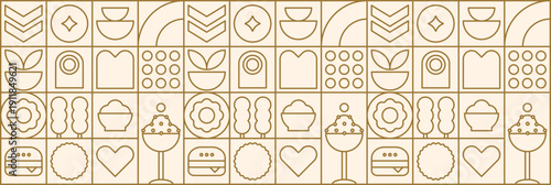 Abstract fast food farm mosaic background with simple cutlery line.