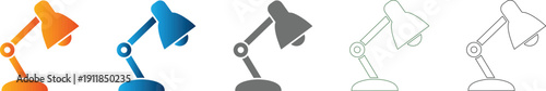 Desk Lamp flat design icon set for lighting and study symbol