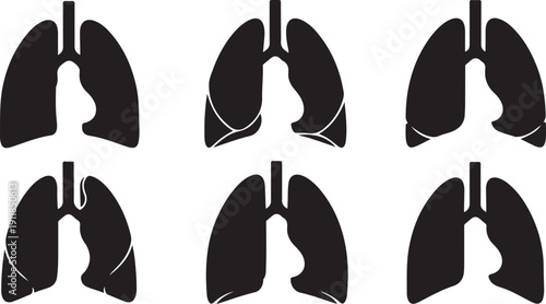 Human lungs with trachea and bronchi illustrations in black
