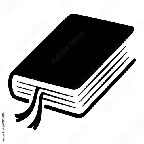 Black Bound Book Icon: A simple yet elegant monochrome illustration of a closed book with a bookmark, suitable for educational, literary, or conceptual designs.
